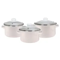 Набор эмалированной посуды 3 предмета Бисквит стеклянная крышка цилиндрические