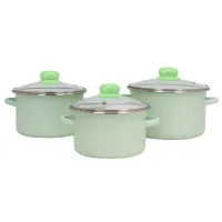 Набор эмалированной посуды 3 предмета Мохито стеклянная крышка цилиндрические