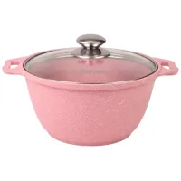Кастрюля с антипригарным покрытием литая 3 л стеклянная крышка Trendy style rose ТМ KUKMARA