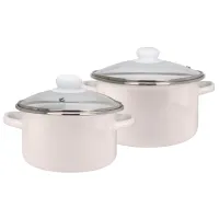 Набор эмалированной посуды 2 предмета Бисквит стеклянная крышка цилиндрические