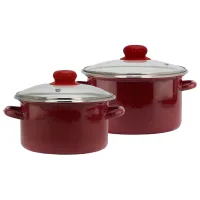 Набор эмалированной посуды Вишневый сорбет стеклянная крышка