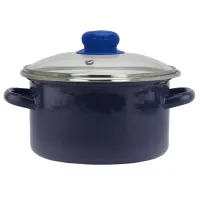 Кастрюля эмалированная цилиндрическая кобальт стеклянная крышка металлический обод 4 л – Эмаль