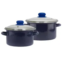 Набор эмалированной посуды 2 предмета Орион стеклянная крышка цилиндрические