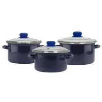 Набор эмалированной посуды 3 предмета Орион стеклянная крышка цилиндрические