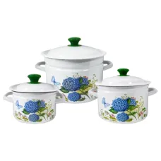 Набор эмалированной посуды из 3 предметов цилиндрический Мой сад-1 - КМЗ
