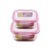 Набор контейнеров стеклянных квадратных 520 мл и 800 мл розовый ТМ Appetite