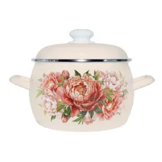Кастрюля эмалированная 2 л Букет пионов