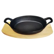 Сковорода порционная чугунная 20.5 см овальная с 2 ручками на подставке TM MY REAL IRON COOK