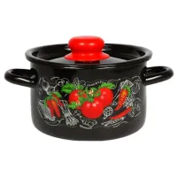 Кастрюля эмалированная 1.5 л черная Помидорки