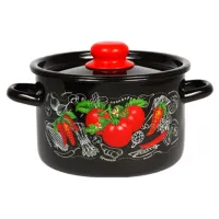 Кастрюля эмалированная 2.9 л черная Помидорки