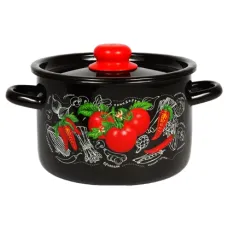Кастрюля эмалированная 4.5 л черная Помидорки