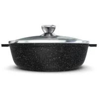 Жаровня с антипригарным покрытием литая 4 л со стеклянной крышкой индукция Гранит ТМ НМП