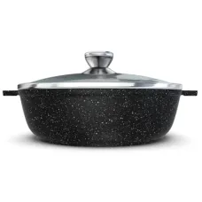 Жаровня с антипригарным покрытием литая 4 л со стеклянной крышкой индукция Гранит ТМ НМП