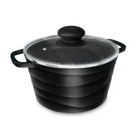 Кастрюля с антипригарным покрытием литая 1.5 л стеклянная крышка Черный гранит ТМ НМП