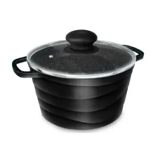 Кастрюля с антипригарным покрытием литая 1.5 л стеклянная крышка Черный гранит ТМ НМП