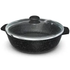 Жаровня с антипригарным покрытием литая 3 л со стеклянной крышкой Черный гранит ТМ НМП