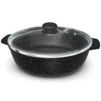 Жаровня с антипригарным покрытием литая 5 л со стеклянной крышкой Черный гранит ТМ НМП