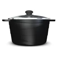 Кастрюля с антипригарным покрытием литая 3 л стеклянная крышка Черный гранит ТМ НМП