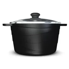 Кастрюля с антипригарным покрытием литая 3 л стеклянная крышка Черный гранит ТМ НМП