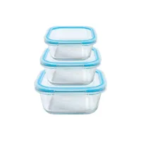 Набор контейнеров стеклянных квадратных 3 предмета 320 мл, 520 мл, 800 мл синий ТМ Appetite