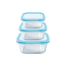 Набор контейнеров стеклянных квадратных 3 предмета 320 мл, 520 мл, 800 мл синий ТМ Appetite