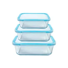 Набор контейнеров стеклянных прямоугольных 3 предмета 370 мл, 640 мл, 1.04 л синий ТМ Appetite