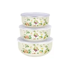 Набор мисок эмалированных 3 предмета пластиковая крышка Фруктовый сад TM Appetite