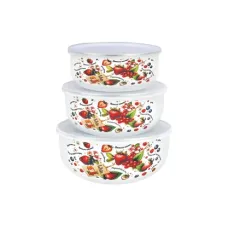 Набор мисок эмалированных 3 предмета пластиковая крышка Ягодный микс TM Appetite