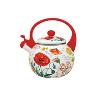 Чайник эмалированный 2 л со свистком Алые цветы ТМ Appetite
