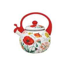 Чайник эмалированный 2 л со свистком Алые цветы ТМ Appetite