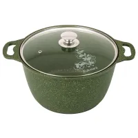 Кастрюля с антипригарным покрытием литая 6 л стеклянная крышка Trendy style Malachite KUKMARA
