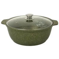 Кастрюля-жаровня с антипригарным покрытием литая 4 л стеклянная крышка Trendy Style Malachite ТМ KUKMARA