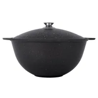 Казан с антипригарным покрытием литой 7 л для плова алюминиевая крышка Темный мрамор ТМ KUKMARA