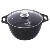 Кастрюля с антипригарным покрытием литая 2 л стеклянная крышка Темный мрамор ТМ KUKMARA
