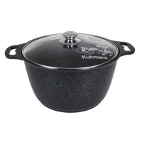 Кастрюля с антипригарным покрытием литая стеклянная крышка Темный мрамор индукция 2 л ТМ KUKMARA