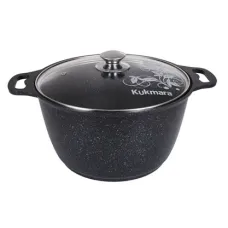 Кастрюля с антипригарным покрытием литая стеклянная крышка Темный мрамор индукция 2 л ТМ KUKMARA