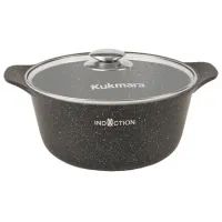 Кастрюля с антипригарным покрытием литая 3 л стекл/кр Темный мрамор индукция ТМ KUKMARA