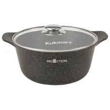 Кастрюля с антипригарным покрытием литая 3 л стекл/кр Темный мрамор индукция ТМ KUKMARA