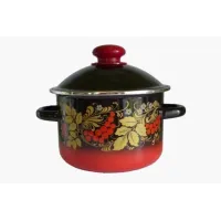 Кастрюля эмалированная 3 л цилиндрическая с рисунком металлический обод Рябинушка - Сибирские Товары