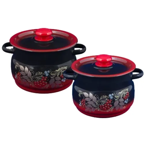 Набор эмалированной посуды 2 предмета №10 Рябинка красно-черный - Сибирские Товары