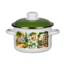 Кастрюля эмалированная цилиндрическая Лето на даче 2 л металлический обод