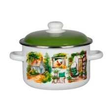 Кастрюля эмалированная цилиндрическая Лето на даче 4 л металлический обод