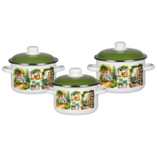 Набор эмалированной посуды цилиндрические 3 предмета Лето на даче