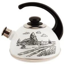 Чайник эмалированный 2.5 л конс/руч белый черн домик