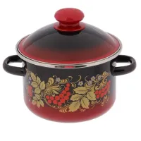 Кастрюля эмалированная цилиндрическая с рисунком и металлическим ободом Рябинушка – Сибирские Товары 2 л