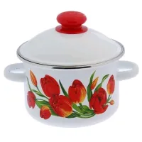 Кастрюля эмалированная цилиндрическая с рисунком и металлическим ободом Тюльпаны - Сибирские Товары 3 л