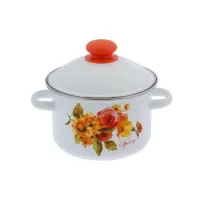 Кастрюля эмалированная цилиндрическая с рисунком металлический обод Весна - Сибирские Товары 2 л