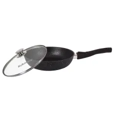 Сковорода с антипригарным покрытием литая 24 см съемн/руч стекл/кр Темный мрамор