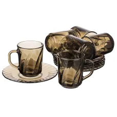 Стеклянный чайный набор на 6 персон 12 предметов Elica - Стекло Дымка