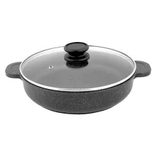 Жаровня с антипригарным покрытием литая 30 см стеклянная крышка Антрацит ТМ Традиция